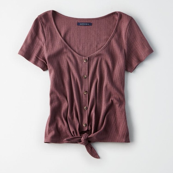 AEO pointelle button down tie front tee - Picture 3 of 4